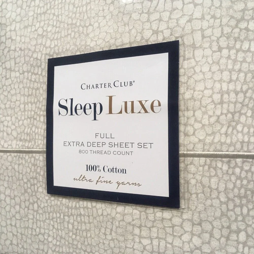 new PEBBLE Charter Club Sleep Luxe 800 TC 100% Cotton FULL Extra-Deep Sheet Set